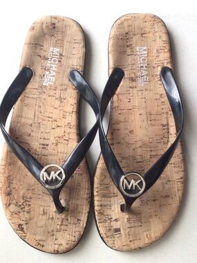 Michael Kors Jet Set Jelly Flip-Flop Black and Tan Sandals